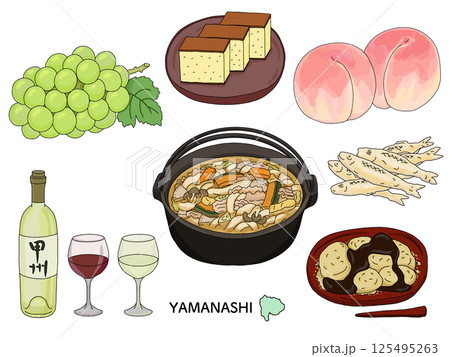 山梨グルメ　線画のイラストセット 125495263