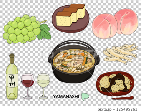 Yamanashi gourmet line drawing illustration set Yamanashi gourmet line drawing illustration set 125495263
