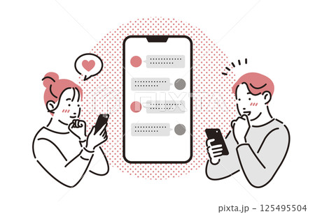 人物 スマホでメッセージを送り合うカップル 125495504