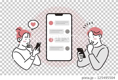 人物 スマホでメッセージを送り合うカップル 125495504
