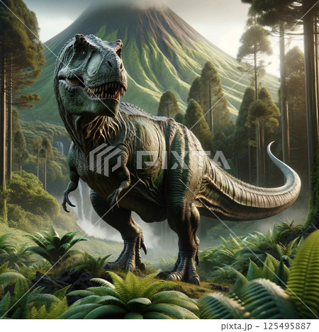 リアルなティラノサウルスと古代の風景 125495887