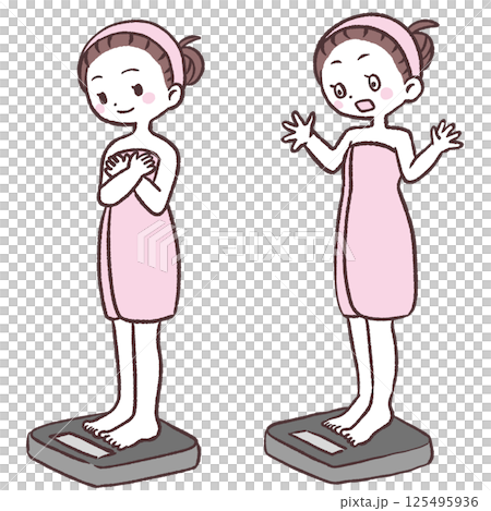Weight scale girl illustration set 125495936