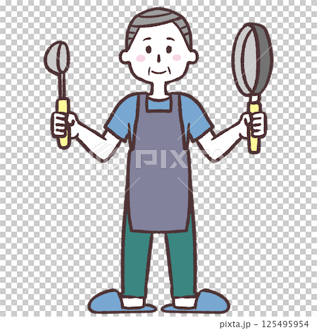 料理スタイルシニア男性イラスト 125495954