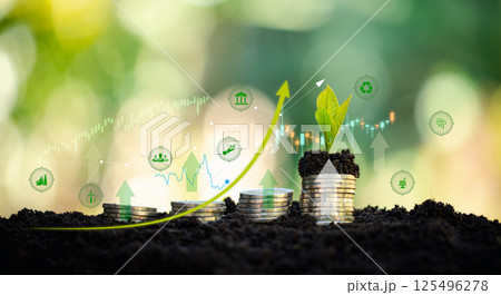 Green bonds are facilitating transition in ESG-focused businesses by driving investments through banks, supporting sustainable economy and strong financial growth. green, bond, bank, business. 125496278