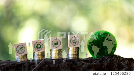 Invest ESG initiatives drives positive change, support climate action and reducing carbon footprint to protect earth while promoting green business practices and eco-friendly investment opportunities. 125496280