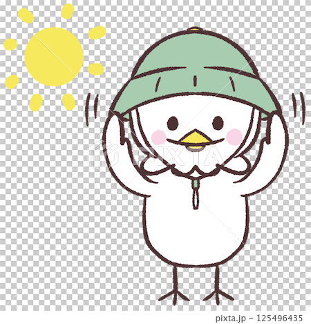 一隻戴著帽子遮擋陽光的白鳥的插圖 一隻戴著帽子遮擋陽光的白鳥的插圖 125496435