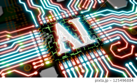 AIチップと電子回路基板のイメージ画像 AIチップと電子回路基板のイメージ画像 125496884