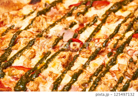 Fresh pizza close-up. Fast food. Close-up Fresh pizza close-up. Fast food. Close-up 125497132