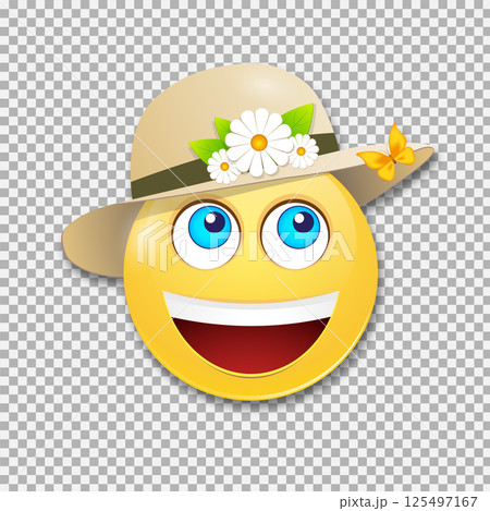 Smiling smiley in a hat .Summer concept.  125497167