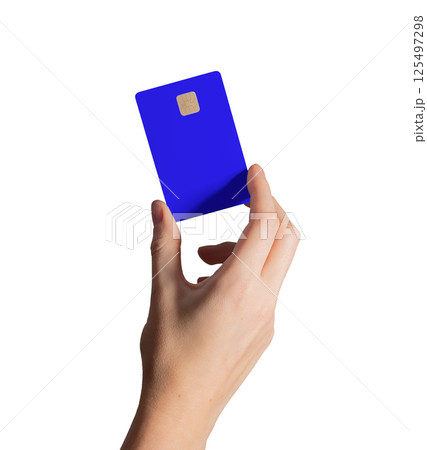 Card in female hand showing blue plastic object. Elegant electronic payment for retail shopping, Card in female hand showing blue plastic object. Elegant electronic payment for retail shopping, 125497298