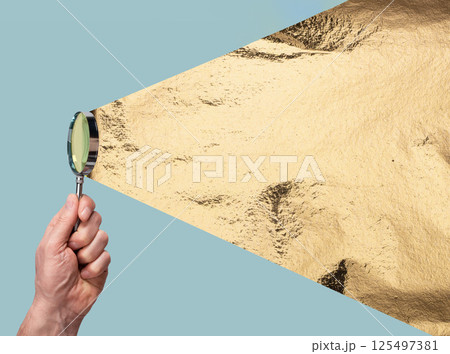 Magnify concept with golden glass. Bright tool for search, zoom, analysis and insight, idea and Magnify concept with golden glass. Bright tool for search, zoom, analysis and insight, idea and 125497381