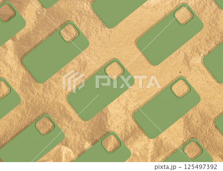 Phone case, creative, abstract design. Modern, minimal, green and golden accents, offering sleek 125497392