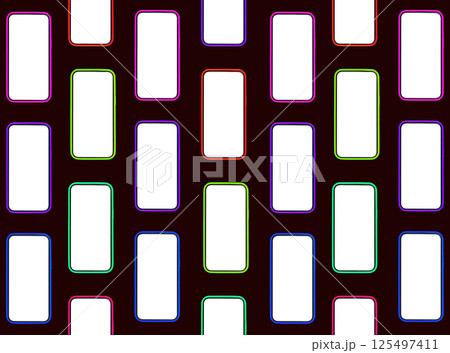Phone mockup with multiple smartphones arranged in a repeating pattern, displaying clean, blank Phone mockup with multiple smartphones arranged in a repeating pattern, displaying clean, blank 125497411