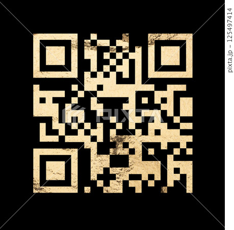 QR code with golden foil design. Elegant square pattern for digital payment, scan, tag, label, link, QR code with golden foil design. Elegant square pattern for digital payment, scan, tag, label, link, 125497414