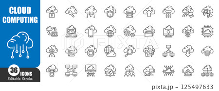Cloud computing . Technology outline icon . Editable stroke . Vector . 125497633