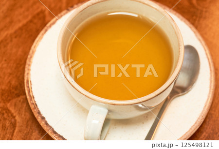 Cup of tea on the table, closeup. Top view Cup of tea on the table, closeup. Top view 125498121
