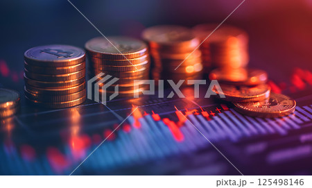 Finance, Bitcoin, charts and currency exchange, investment growth and capital investment. AI Generated 125498146