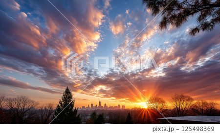 View of sunrise in the morning in nature View of sunrise in the morning in nature 125498369