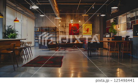 Coworking, a workspace for people working outside the office, a place for meetings. AI Generated 125498441