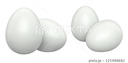 White eggs placed side by side isolated on white transparent background. 125498682