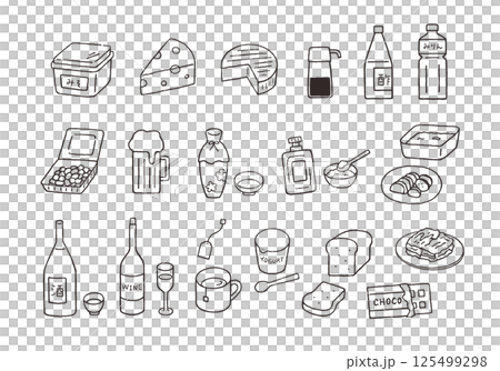 いろんな発酵食品の手描きイラストセット(モノクロ) いろんな発酵食品の手描きイラストセット(モノクロ) 125499298