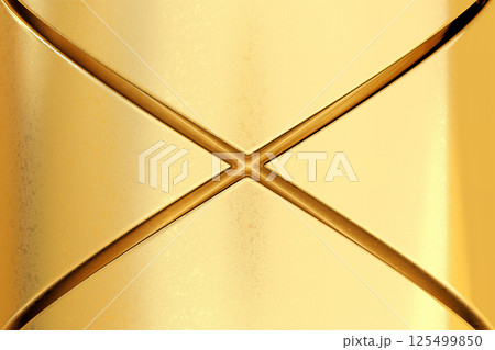 Abstract gold surface with intersecting embossed lines forming cross. Luxurious and minimal, ideal for high end product design, fashion elements, elegant backdrops 125499850