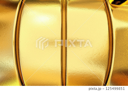 Vertical curved line pattern on golden metallic surface. Reflective and luxurious, suitable for packaging, product mockups, or decorative concepts 125499851