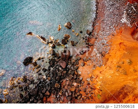 Drone view of orange Coast Rocks Drone view of orange Coast Rocks 125500618