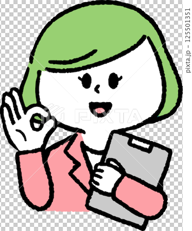 一位身著西裝的女士拿著文件並做出“OK”手勢 125501351