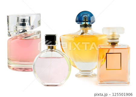 Luxury perfume in bottles isolated on white background. 125501906