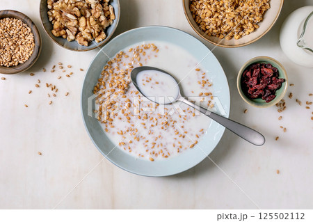 Healthy Breakfast Bowl With sprouted wheat Healthy Breakfast Bowl With sprouted wheat 125502112