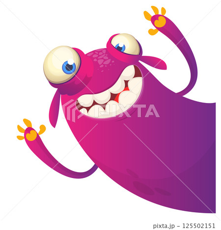 Cartoon scary monster with funny face expression waving hands . Vector illustration isolated on white. Halloween design 125502151
