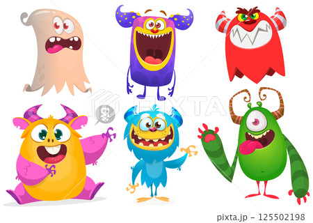 Cute cartoon Monsters. Set of cartoon monsters: goblin, ghost, troll, monster, yeti and alien . Halloween design. Vector illustration isolated Cute cartoon Monsters. Set of cartoon monsters: goblin, ghost, troll, monster, yeti and alien . Halloween design. Vector illustration isolated 125502198