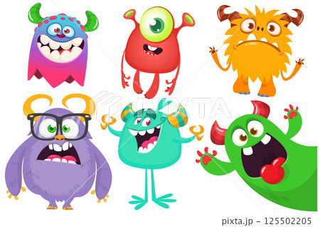 Cute cartoon Monsters. Set of cartoon monsters: goblin, ghost, troll, monster, yeti and alien . Halloween design. Vector illustration isolated Cute cartoon Monsters. Set of cartoon monsters: goblin, ghost, troll, monster, yeti and alien . Halloween design. Vector illustration isolated 125502205
