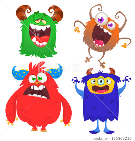 Cute cartoon Monsters. Set of cartoon monsters: goblin, ghost, troll, monster, yeti and alien . Halloween design. Vector illustration isolated Cute cartoon Monsters. Set of cartoon monsters: goblin, ghost, troll, monster, yeti and alien . Halloween design. Vector illustration isolated 125502210