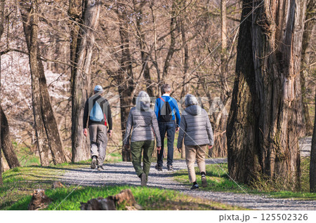 自然の中を散策する外国人の後ろ姿 自然の中を散策する外国人の後ろ姿 125502326