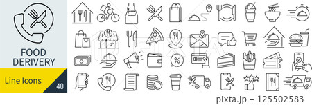 フードデリバリーに関する線画アイコンセット フードデリバリーに関する線画アイコンセット 125502583