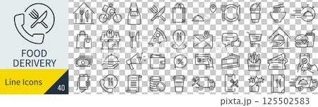 フードデリバリーに関する線画アイコンセット フードデリバリーに関する線画アイコンセット 125502583