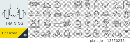 ベクターでモノクロのトレーニングに関する線画アイコンセット ベクターでモノクロのトレーニングに関する線画アイコンセット 125502584
