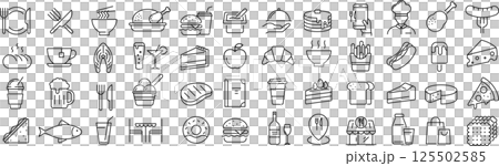 Vector monochrome food line icon set 125502585