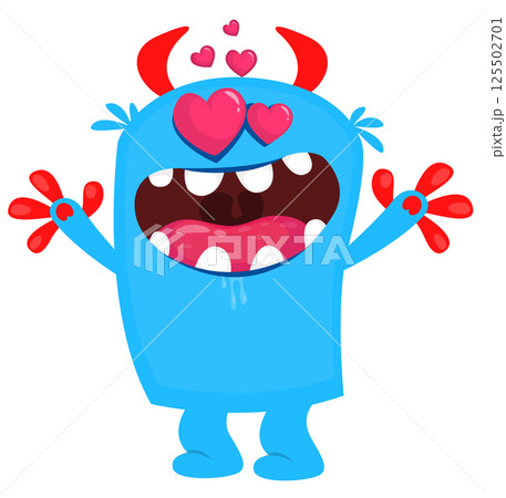 Cartoon cute monster in love with funny face expression waving hands. Vector illustration isolated on white. Halloween design Cartoon cute monster in love with funny face expression waving hands. Vector illustration isolated on white. Halloween design 125502701