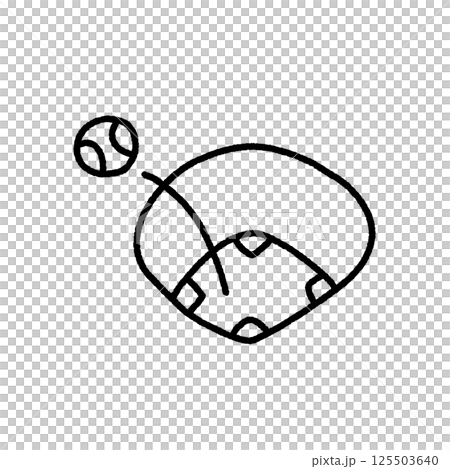 手描きでゆるく描いた野球グラウンドと場外ホームラン 125503640