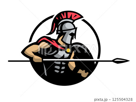 Spartan warrior in armor and with a spear. 125504328