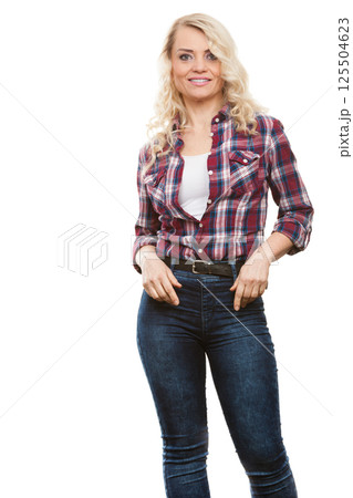 Mid aged woman casual style posing 125504623