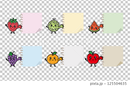 メモを持つフルーツのキャラクターのセット 125504635
