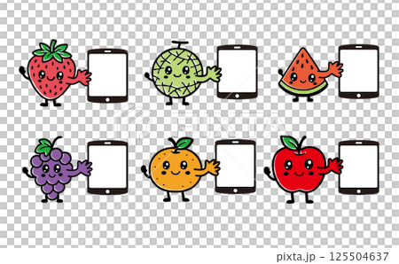 一組水果人物拿著藥片 125504637