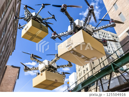 小包の配達をするドローンのイメージ素材 125504916