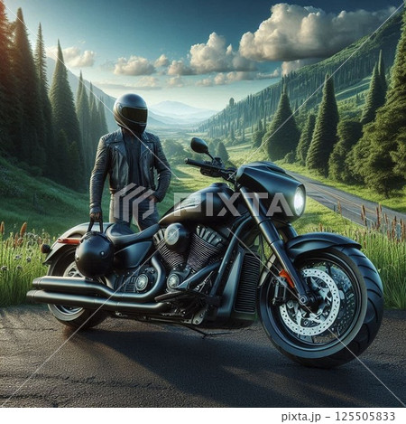 アメリカを旅するバイクのイラスト 125505833