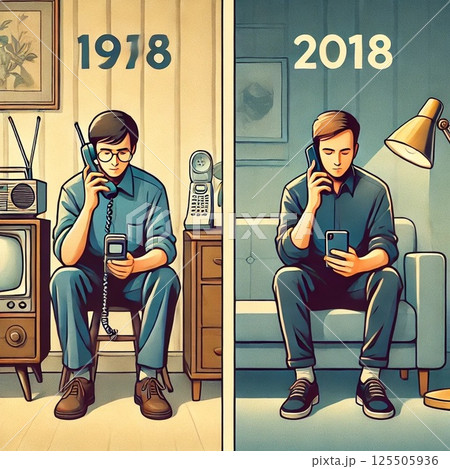 過去と現在での携帯電話の比較と歴史 125505936