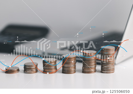 Financial graph displayed steady growth in economy, reflecting the earning potential of the stock market and highlighting the profit potential for investors in currency and coin. investment concept. Financial graph displayed steady growth in economy, reflecting the earning potential of the stock market and highlighting the profit potential for investors in currency and coin. investment concept. 125506050